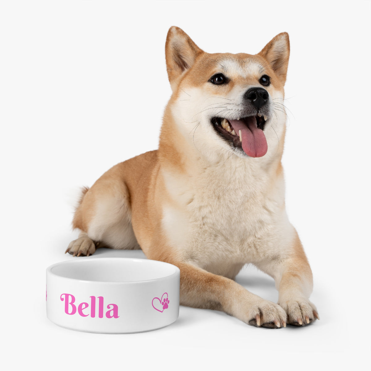 Personalised Pet Bowl — Pink & White with Heart Paw Design (Pet Name)