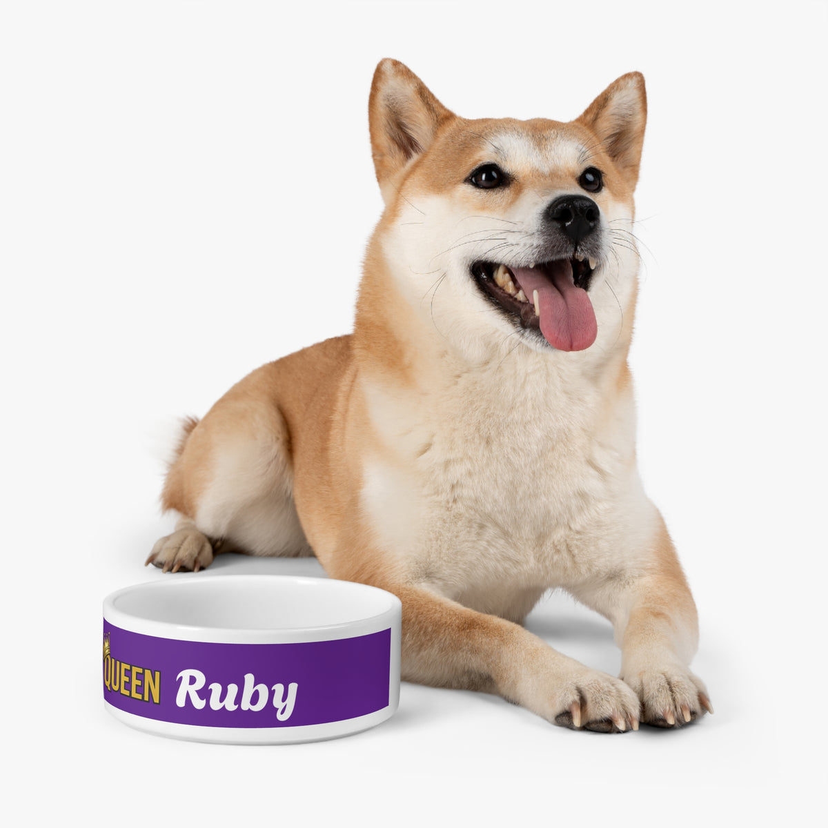 QUEEN Personalised Pet Bowl – Pink & White Ceramic Bowl (Pet Name)