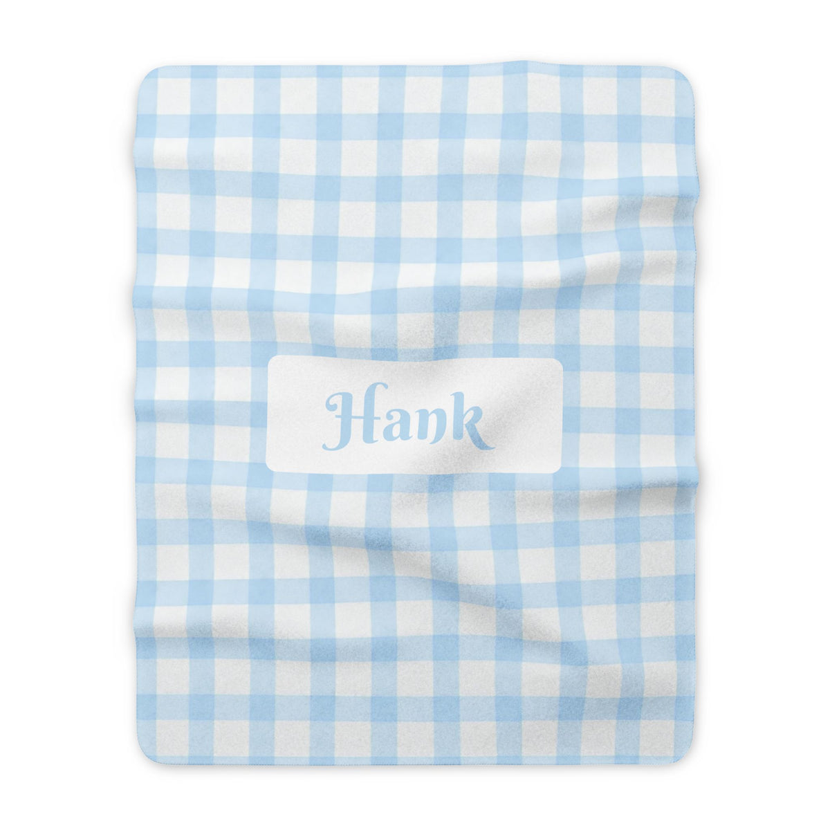 Personalised Baby Blue Gingham Sherpa Blanket (Pet Photo)