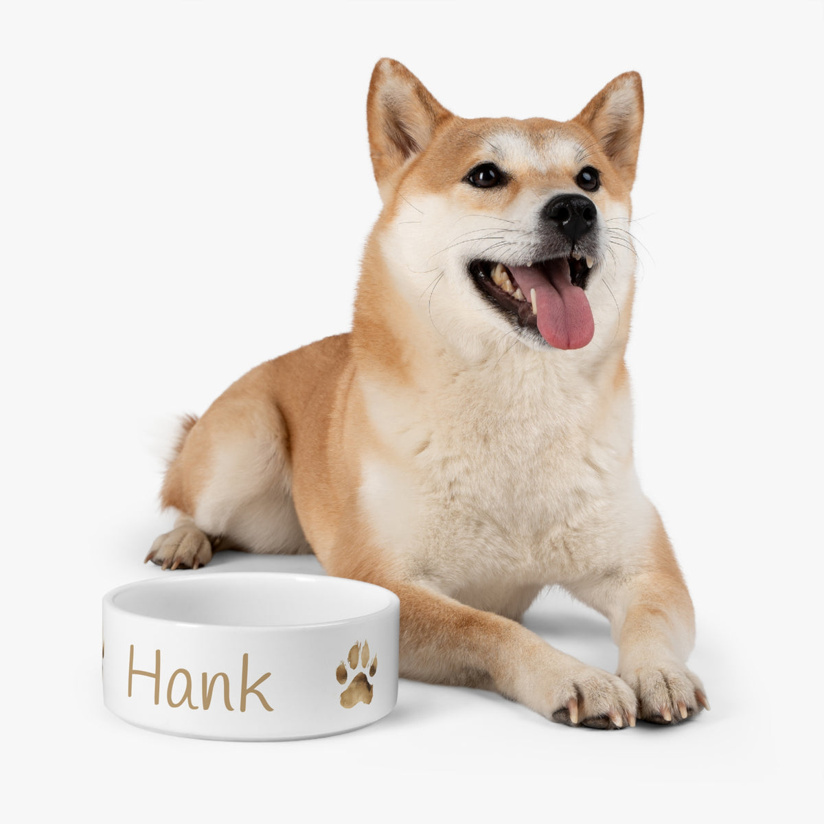 Personalised Pet Bowl — Gold & White with Golden Paw Design (Pet Name)