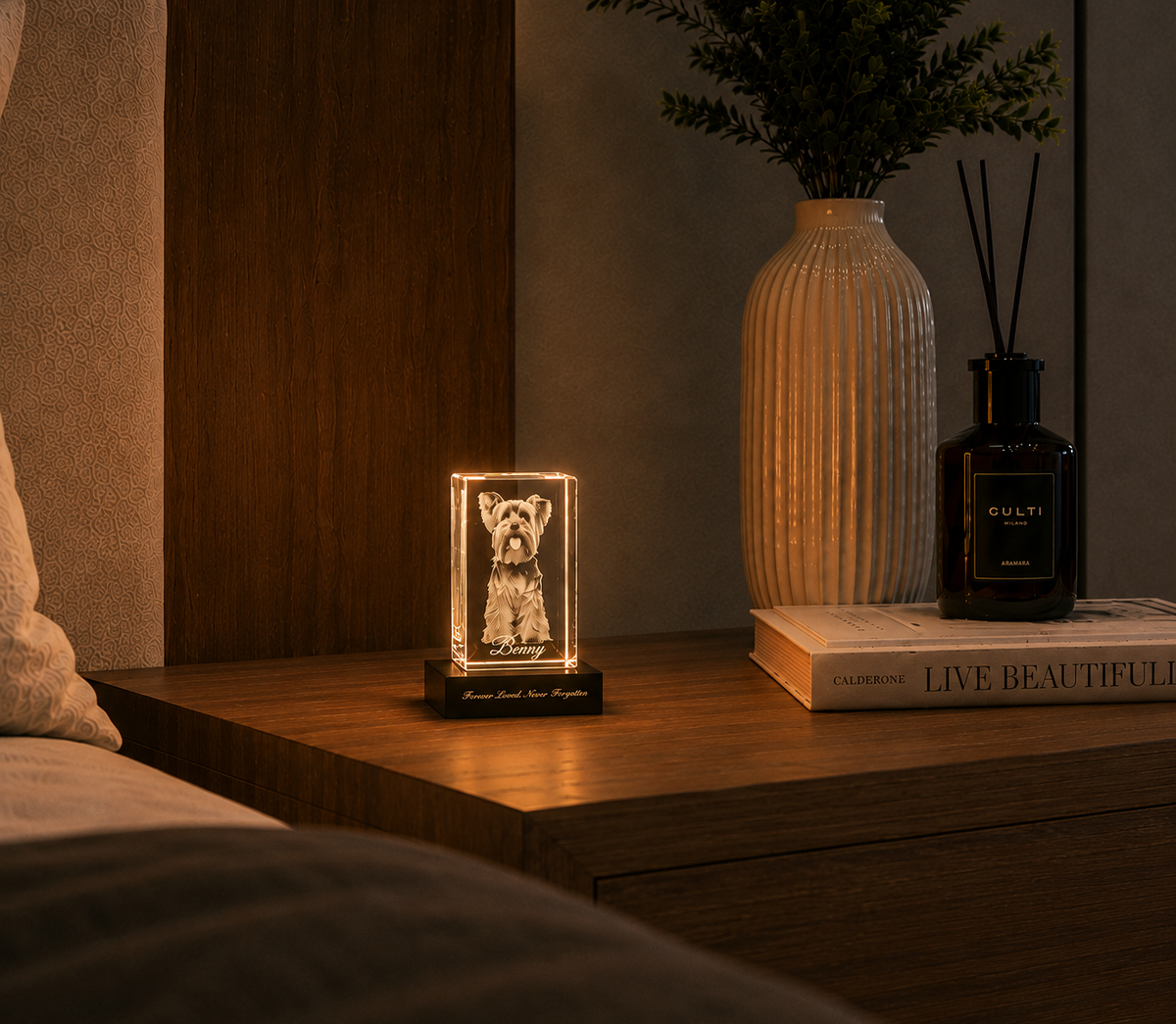 3D Crystal Memorial with LED Light Base (Pet Photo & Name)