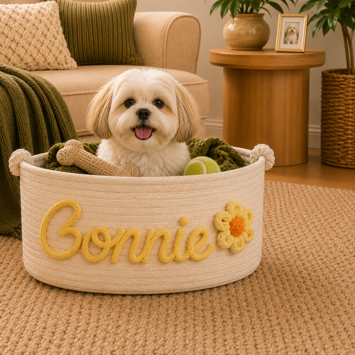 Personalised Hand Embroidered Pet Basket (Pet's Name)