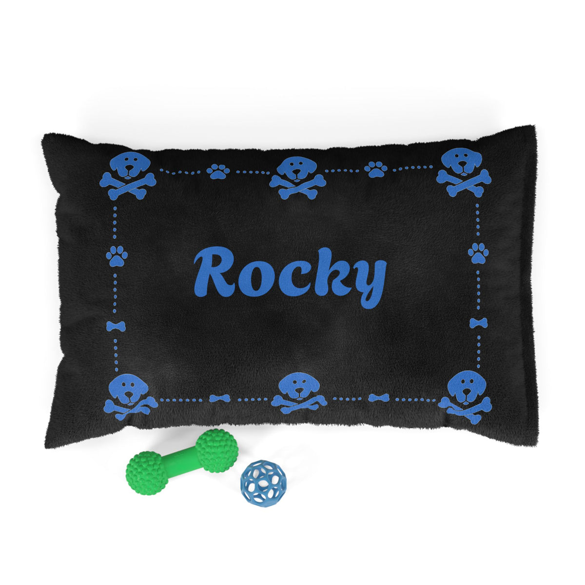 Personalised Pet Bed (Dog or Cat) with Name – Custom Pet Bed (Black with Blue Border Design)