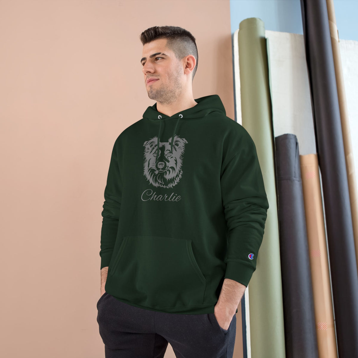 Border Collie  - Personalised Champion® Hoodie (Grey Border Collie & Personalised Pet Name)