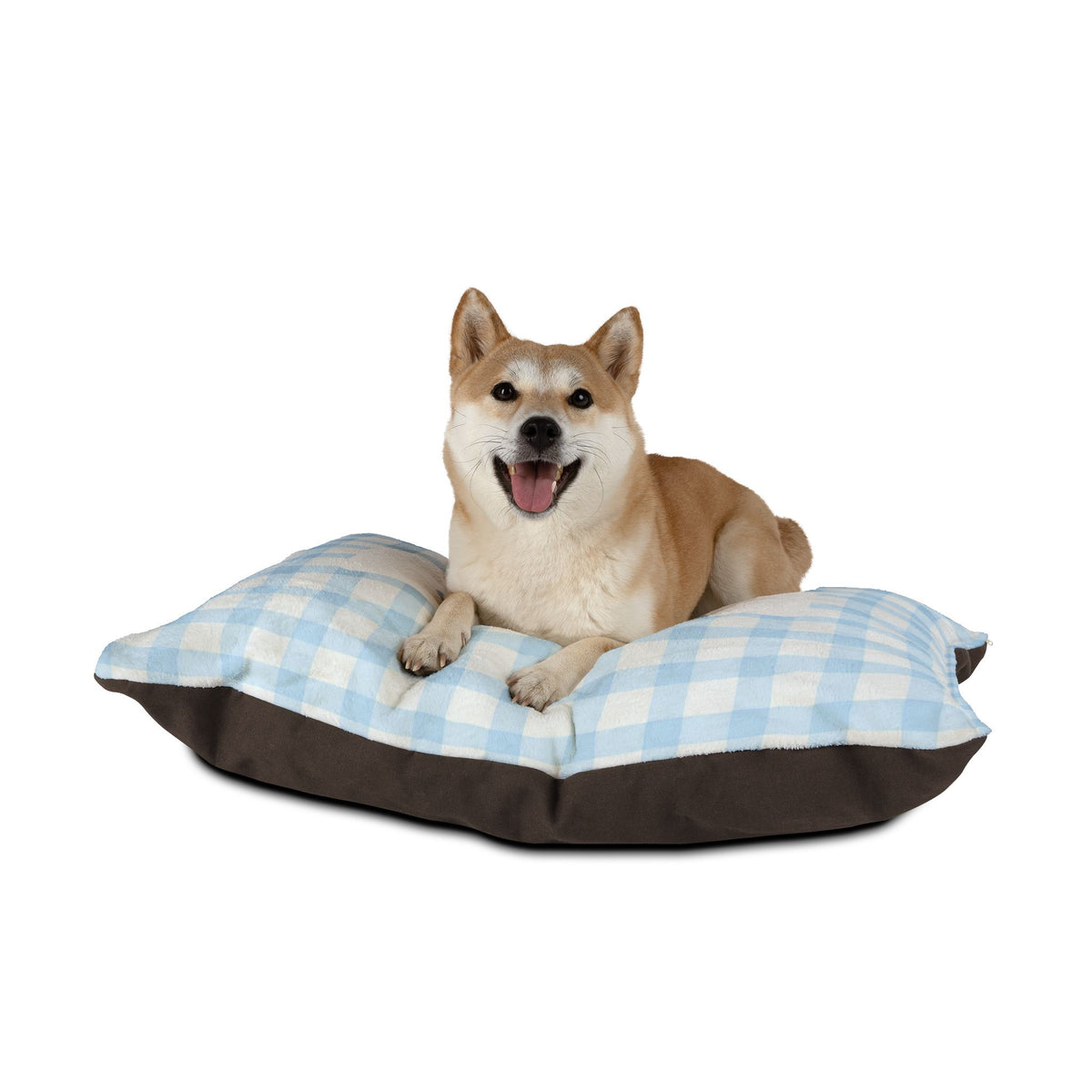 Personalised Pet Bed (Dog or Cat) with Name – Custom Pet Bed (Baby Blue and White Gingham Design)
