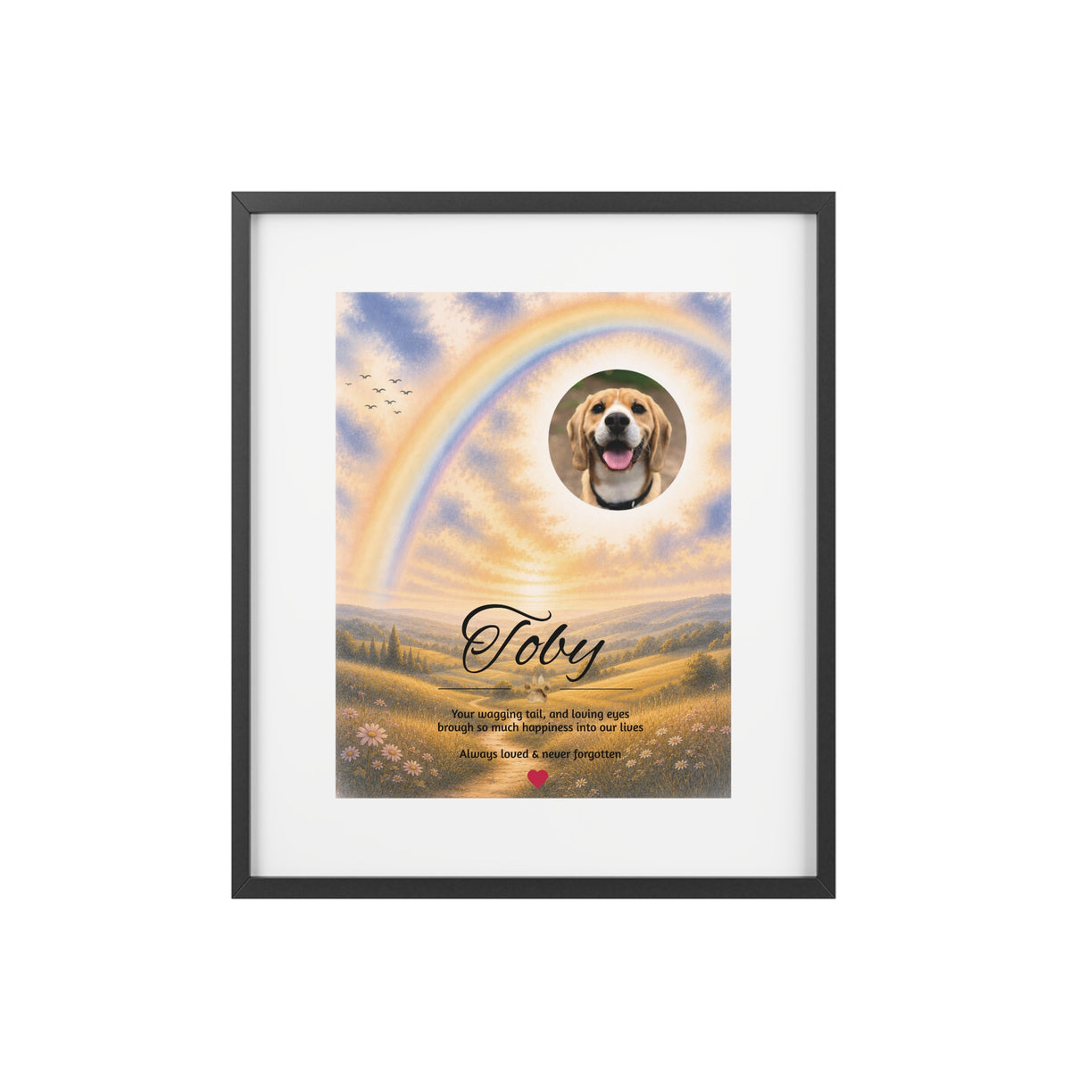 Rainbow Bridge over the Hills - Personalised Framed Pet Memorial Print (Pet Photo & Name)
