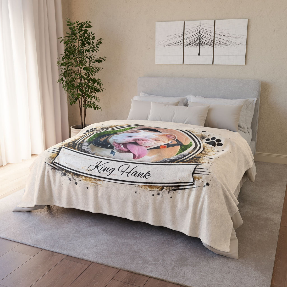 Personalised Rustic Design, Fleece Pet Blanket (Pet Name & Photo)