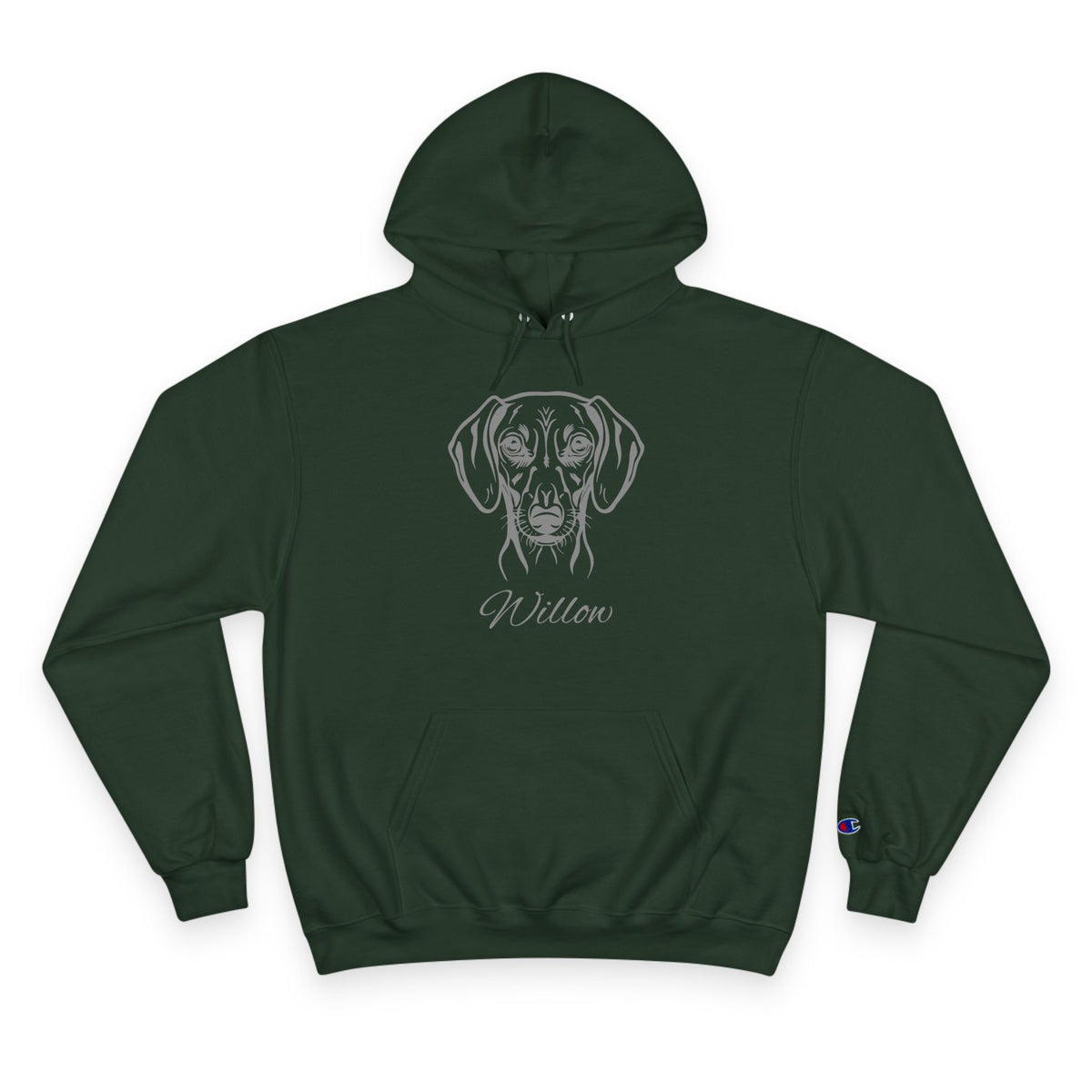 Sausage Dog - Personalised Champion® Hoodie (Grey Dachshund & Personalised Pet Name)