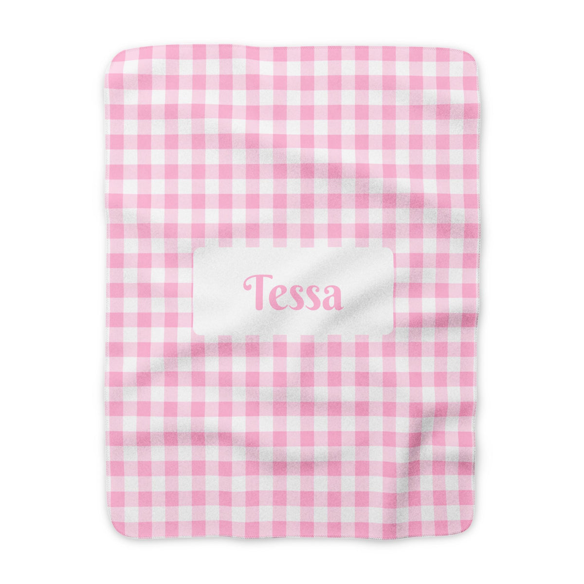 Personalised (Name) Pink Gingham Sherpa Blanket (Pet Name)