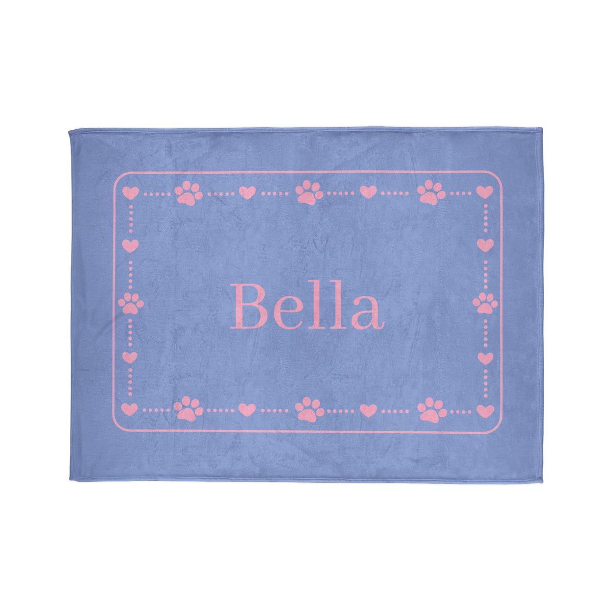 Personalised Fleece Pet Blanket, Soft Blue with Pink Paw & Heart (Pet Name)