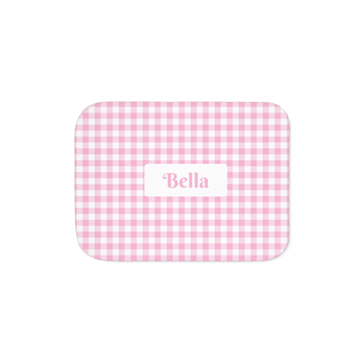 Personalised Gingham Sherpa Blanket, Small Soft Pink & White (Pet Name)