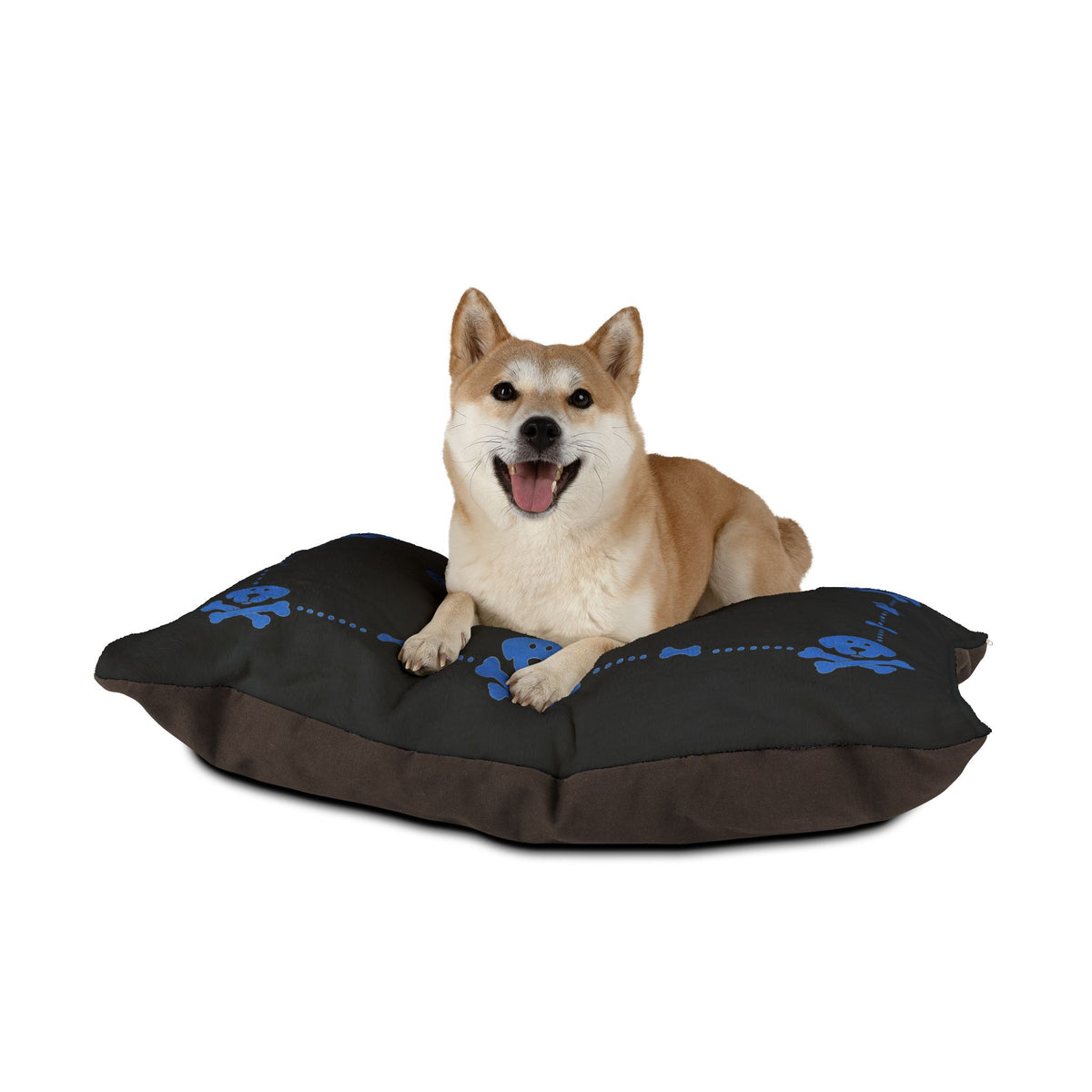Personalised Pet Bed (Dog or Cat) with Name – Custom Pet Bed (Black with Blue Border Design)