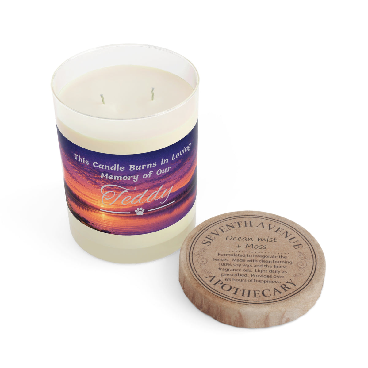 Rainbow Over Twilight – Personalised Pet Memorial Candle - Silver Text (Pet Photo & Name)
