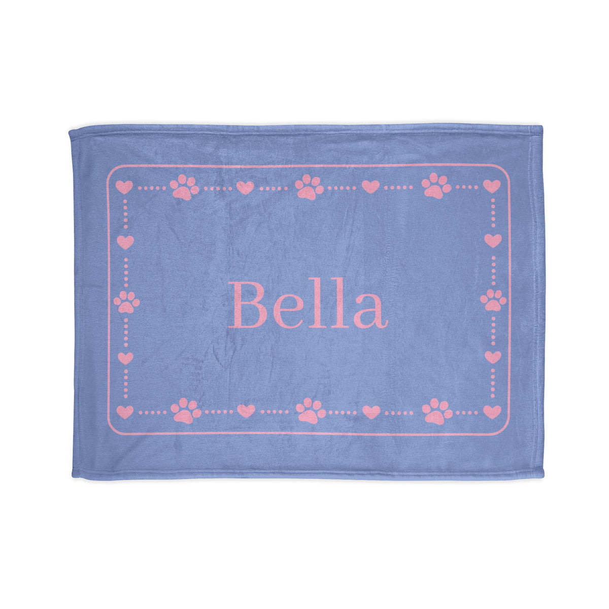 Personalised Fleece Pet Blanket, Soft Blue with Pink Paw & Heart (Pet Name)