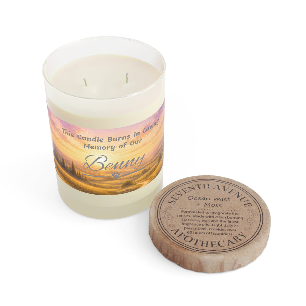 Rainbow Over Landscape – Personalised Pet Memorial Candle - Silver Text (Pet Photo & Name)