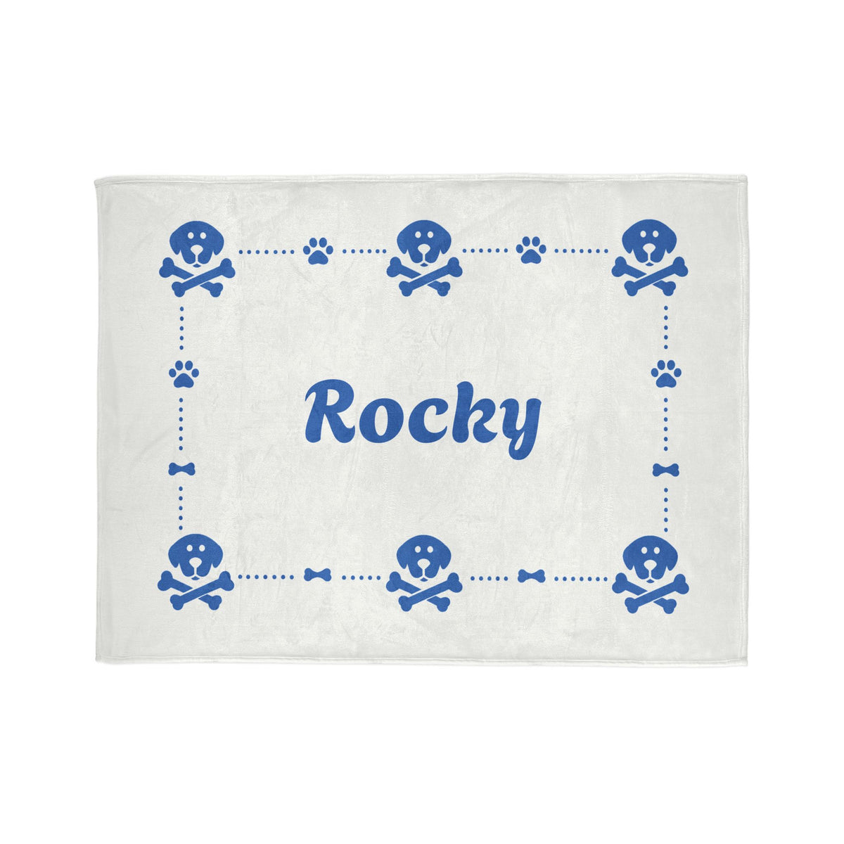 Personalised Fleece Pet Blanket, White with Blue Dog Cross Bone (Pet Name)