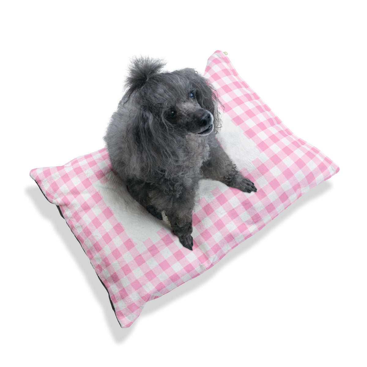 Personalised Pet Bed (Dog or Cat) with Name – Custom Pet Bed (Soft Pink and White Gingham Design)