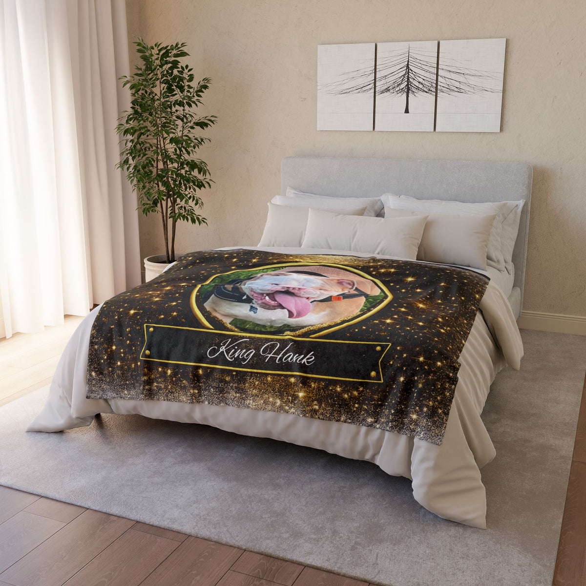 Personalised Golden Twilight Design, Fleece Pet Blanket (Pet Name & Photo)