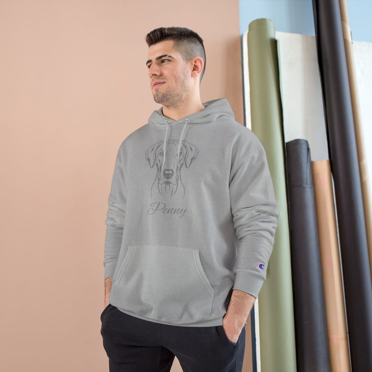 Rhodesian Ridgeback - Personalised Champion® Hoodie (Grey Rhodesian Ridgeback & Personalised Pet Name)