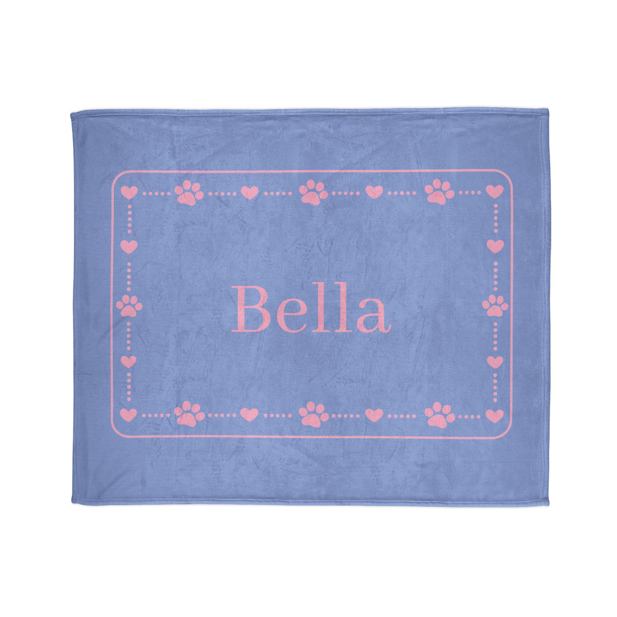 Personalised Fleece Pet Blanket, Soft Blue with Pink Paw & Heart (Pet Name)