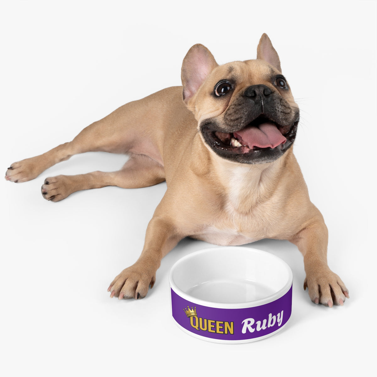 QUEEN Personalised Pet Bowl – Pink & White Ceramic Bowl (Pet Name)