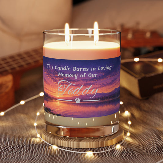 Rainbow Over Twilight – Personalised Pet Memorial Candle - Silver Text (Pet Photo & Name)