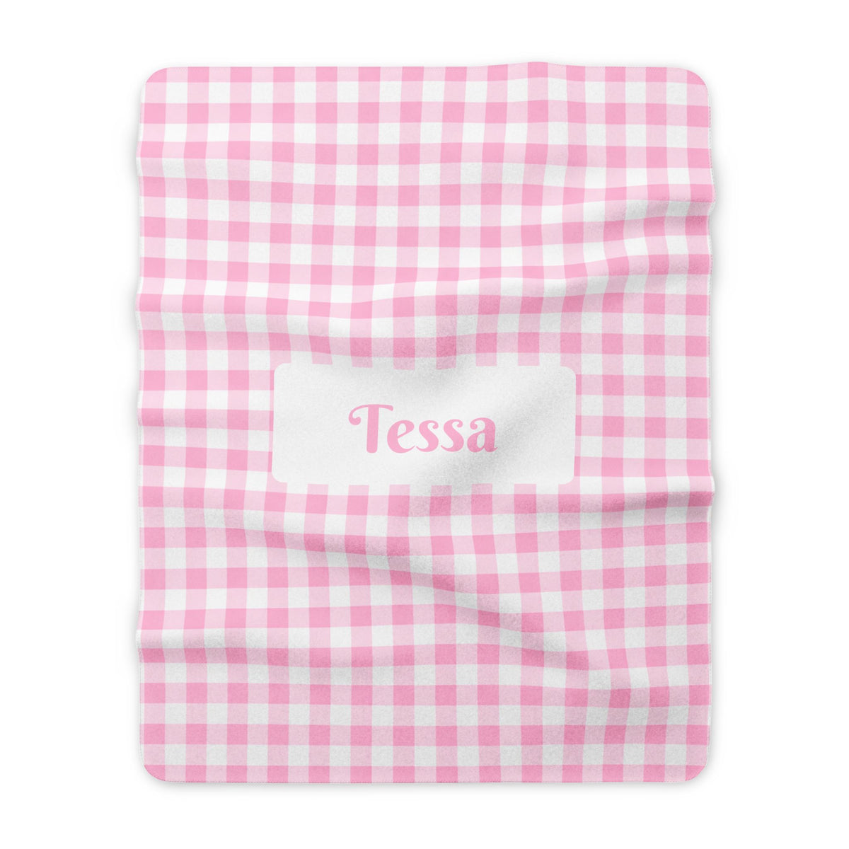 Personalised (Name) Pink Gingham Sherpa Blanket (Pet Name)
