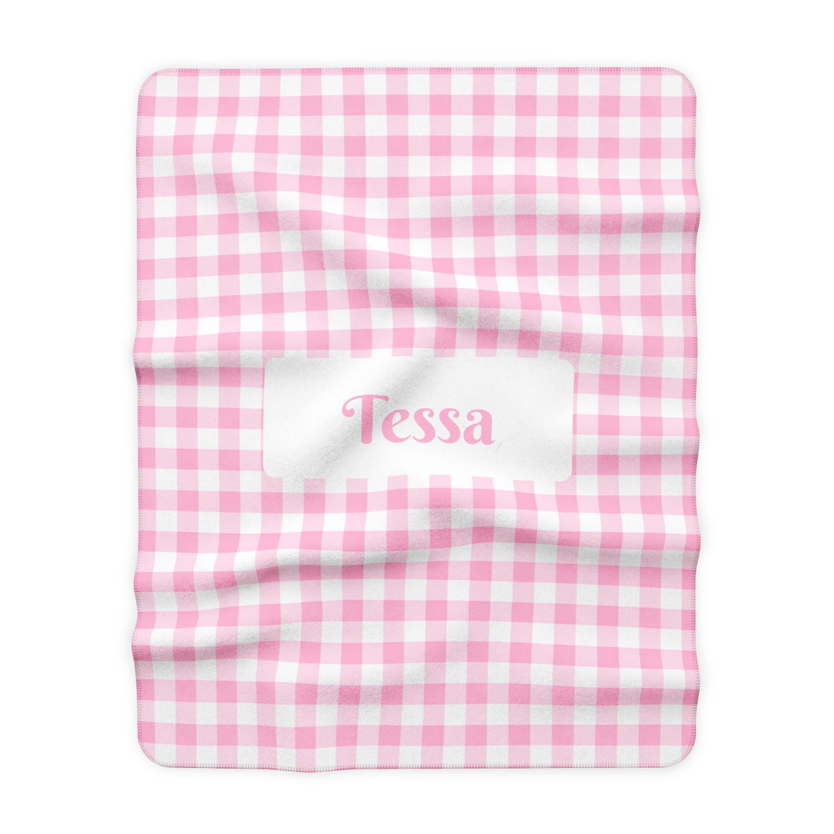 Personalised (Name) Pink Gingham Sherpa Blanket (Pet Name)