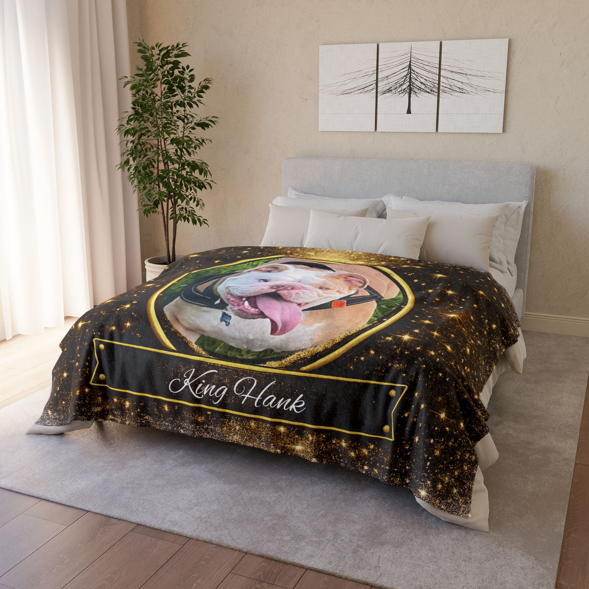 Personalised Golden Twilight Design, Fleece Pet Blanket (Pet Name & Photo)