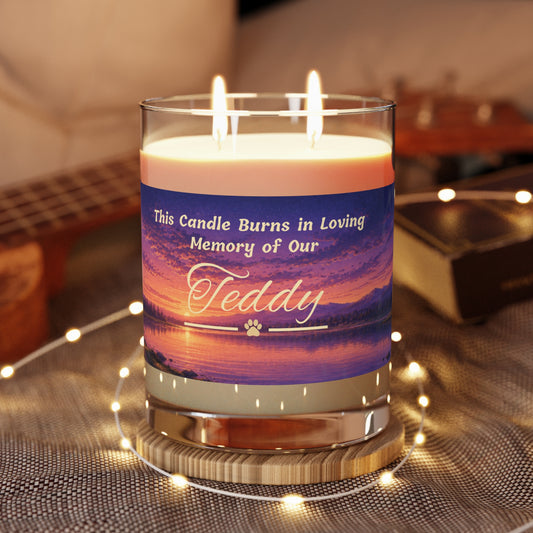 Rainbow Over Twilight – Personalised Pet Memorial Candle - Gold Text (Pet Photo & Name)