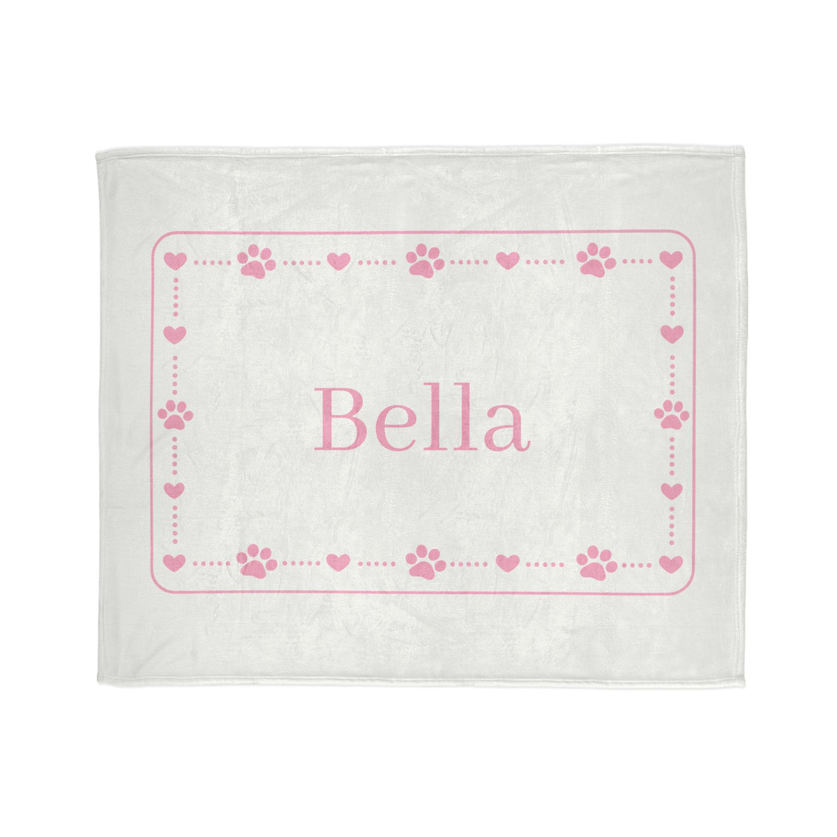 Personalised Fleece Pet Blanket, White with Soft Pink Paw & Heart (Pet Name)