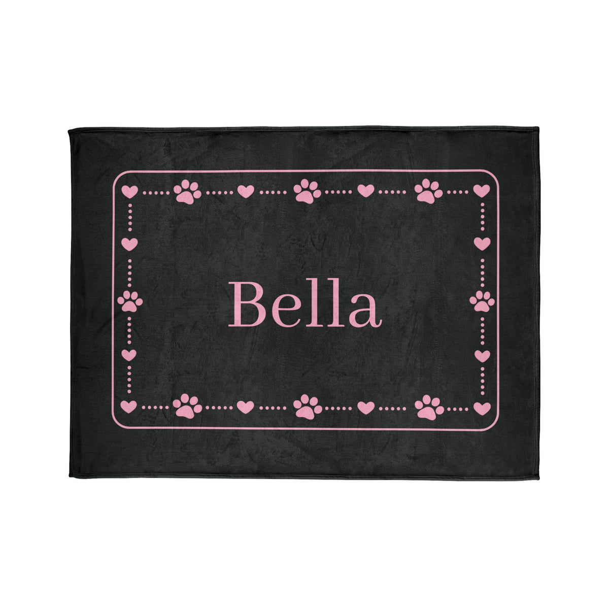 Personalised Fleece Pet Blanket, Black with Soft Pink Paw & Heart (Pet Name)