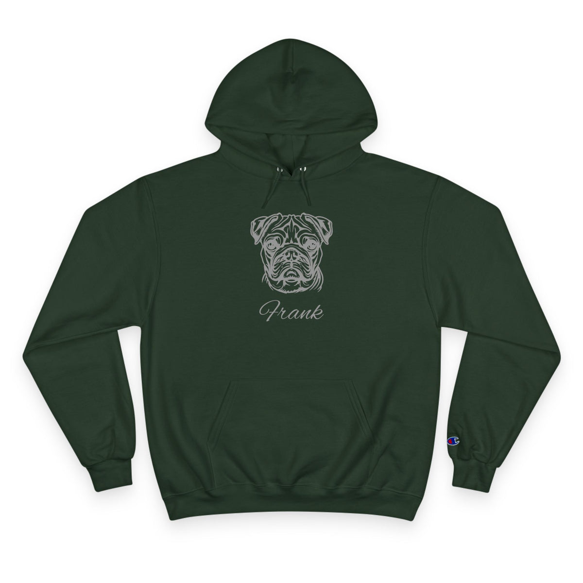 Pug - Personalised Champion® Hoodie (Grey Pug & Personalised Pet Name)