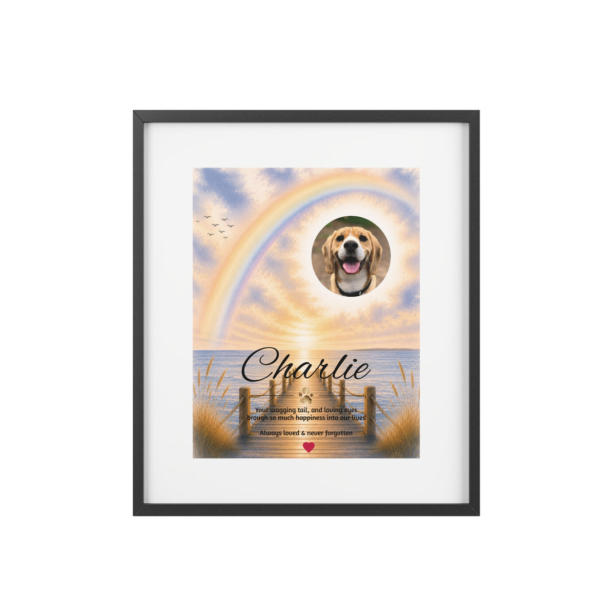 Rainbow Bridge over the Pier - Personalised Framed Pet Memorial Print (Pet Photo & Name)