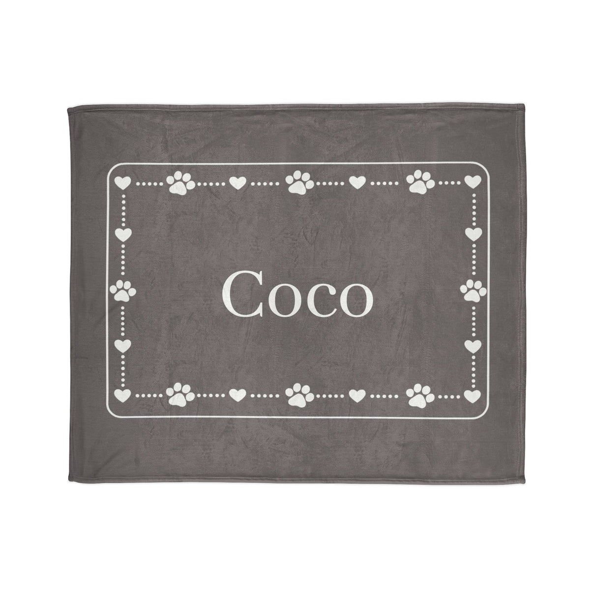 Personalised Fleece Pet Blanket, Soft Grey with White Paw & Heart (Pet Name)