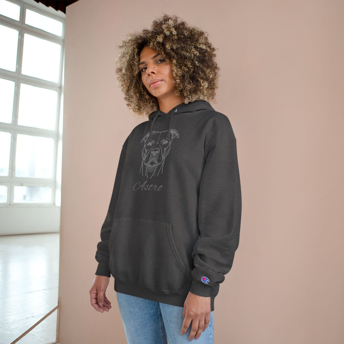 Pit Bull - Personalised Champion® Hoodie (Grey Pit Bull & Personalised Pet Name)
