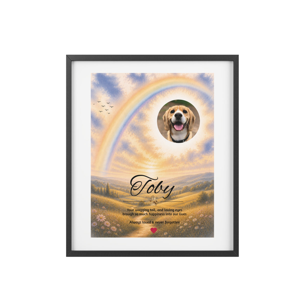 Rainbow Bridge over the Hills - Personalised Framed Pet Memorial Print (Pet Photo & Name)