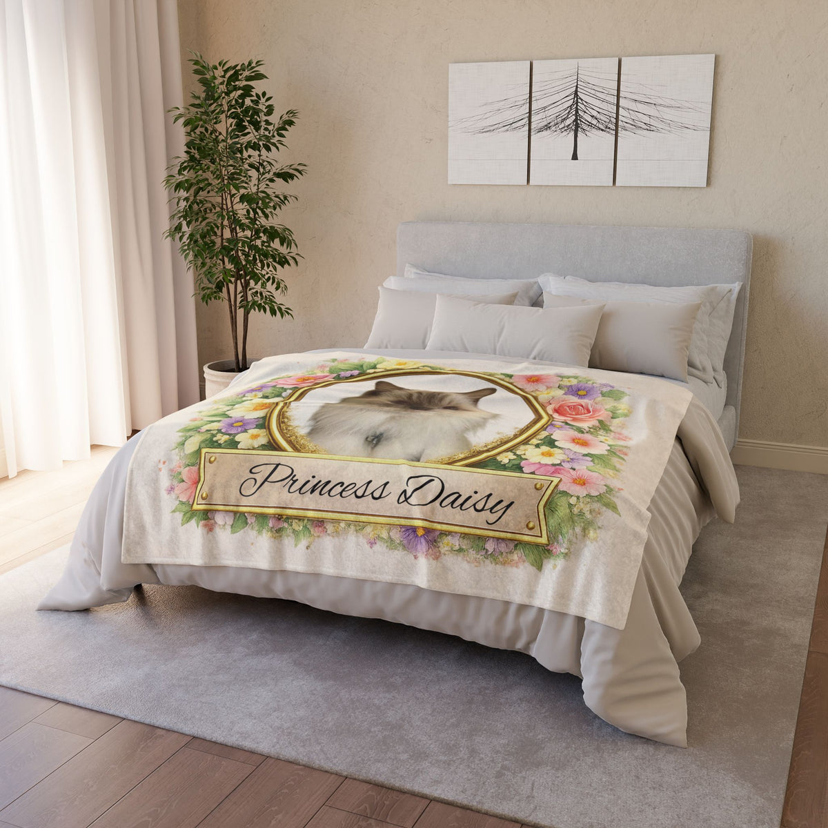Personalised Floral Design, Fleece Pet Blanket (Pet Name & Photo)