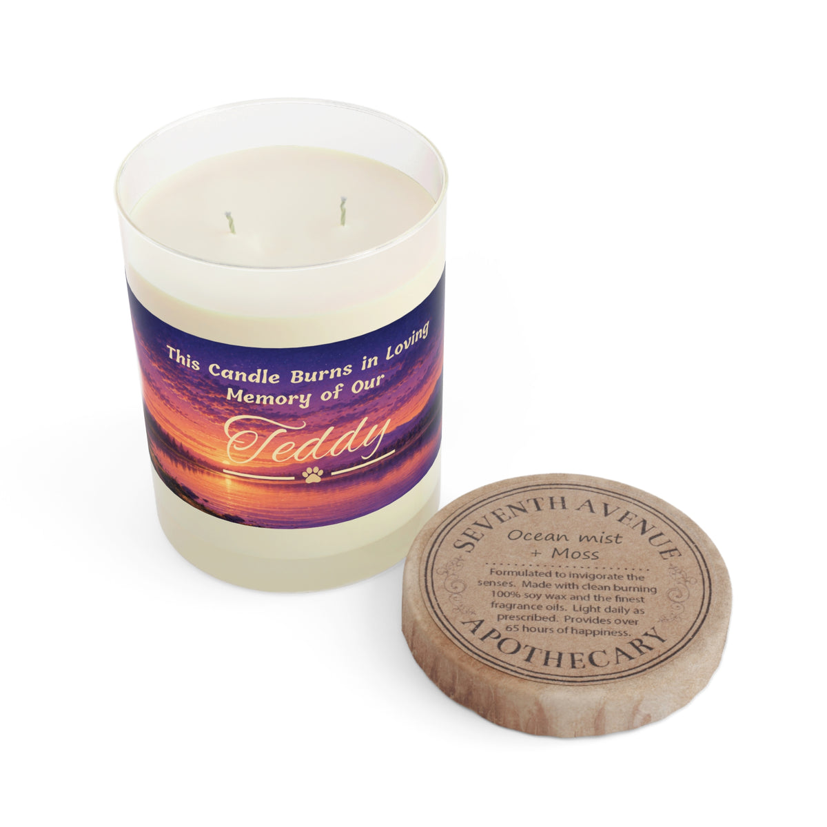 Rainbow Over Twilight – Personalised Pet Memorial Candle - Gold Text (Pet Photo & Name)