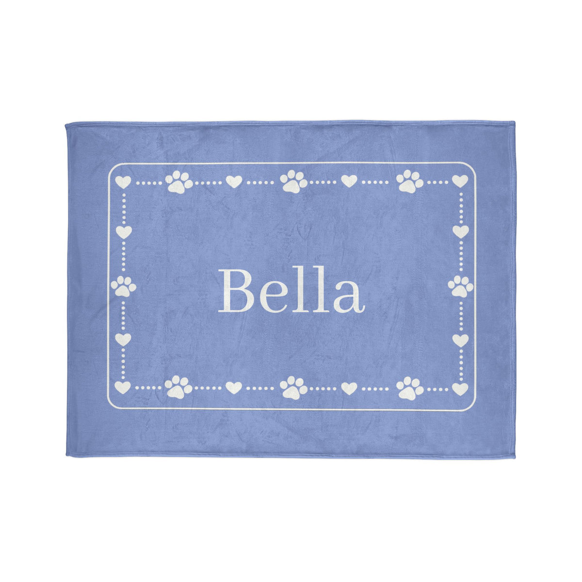 Personalised Fleece Pet Blanket, Soft Blue with White Paw & Heart (Pet Name)