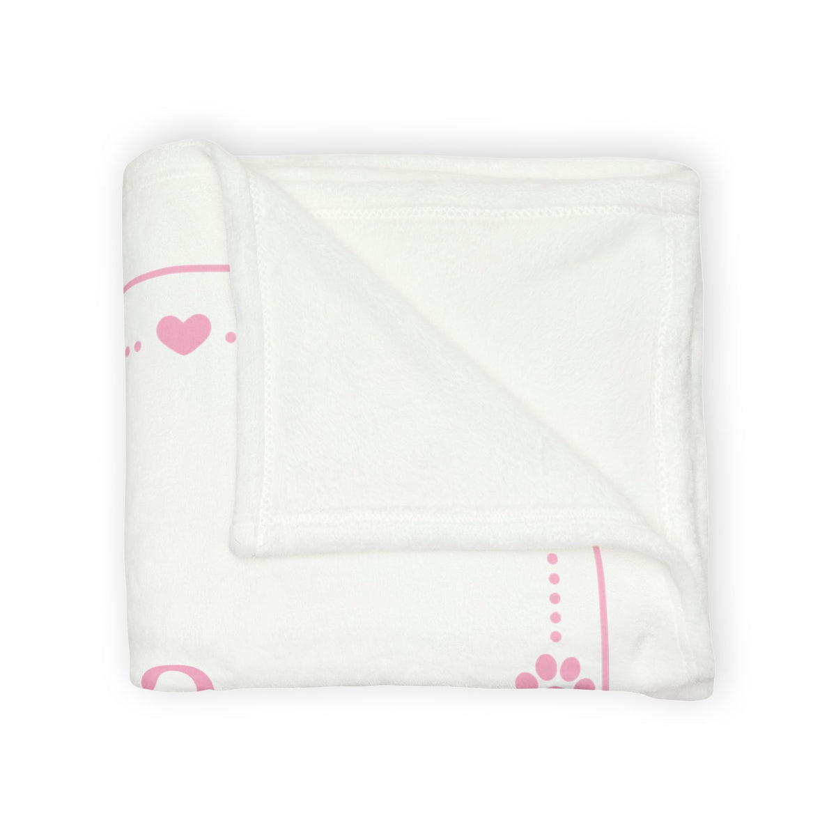 Personalised Fleece Pet Blanket, White with Soft Pink Paw & Heart (Pet Name)