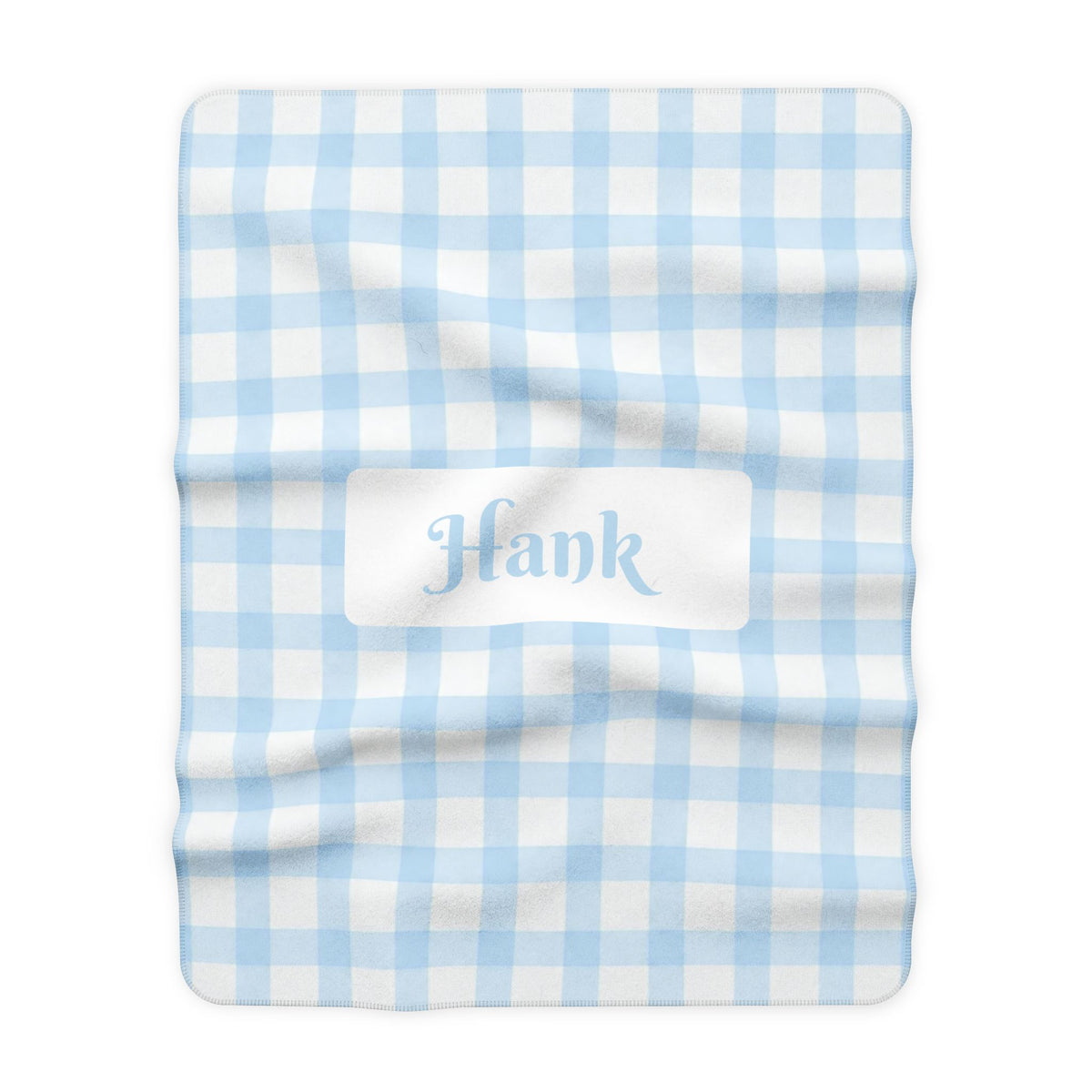 Personalised Baby Blue Gingham Sherpa Blanket (Pet Photo)