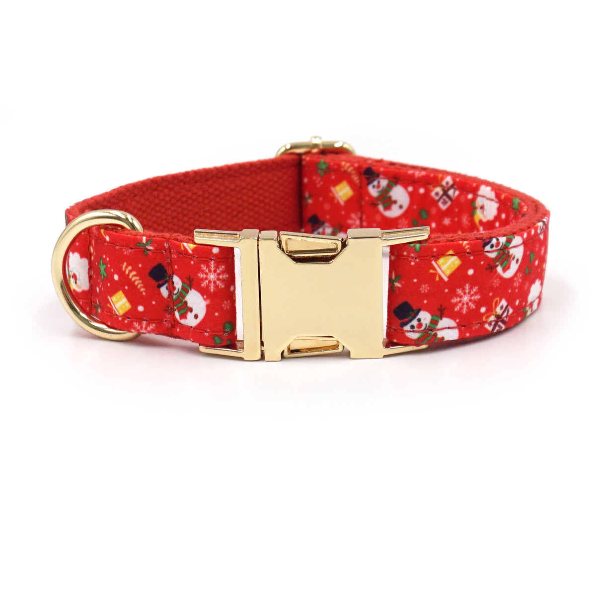 Personalised Christmas Dog Collar & Leash: Engraved Golden Buckle (Pets Name & Phone)