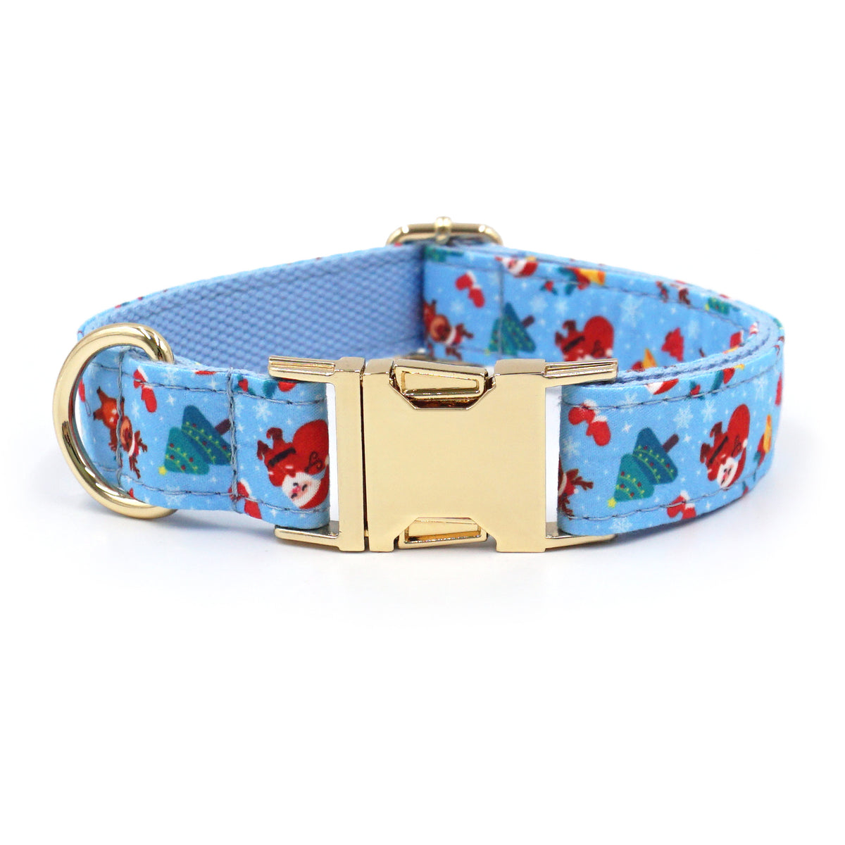 Personalised Christmas Dog Collar & Leash: Engraved Golden Buckle (Pets Name & Phone)