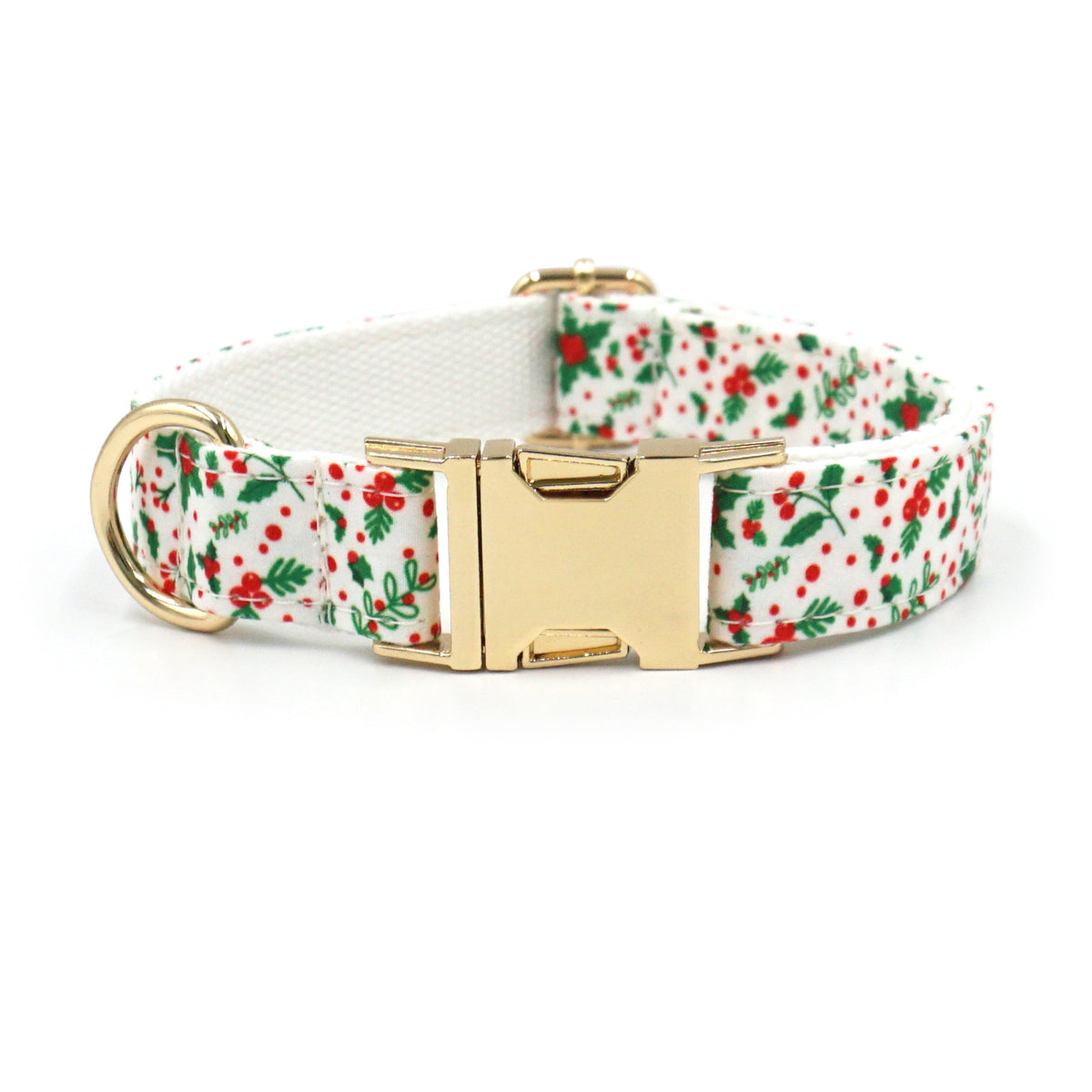 Personalised Christmas Dog Collar & Leash: Engraved Golden Buckle (Pets Name & Phone)