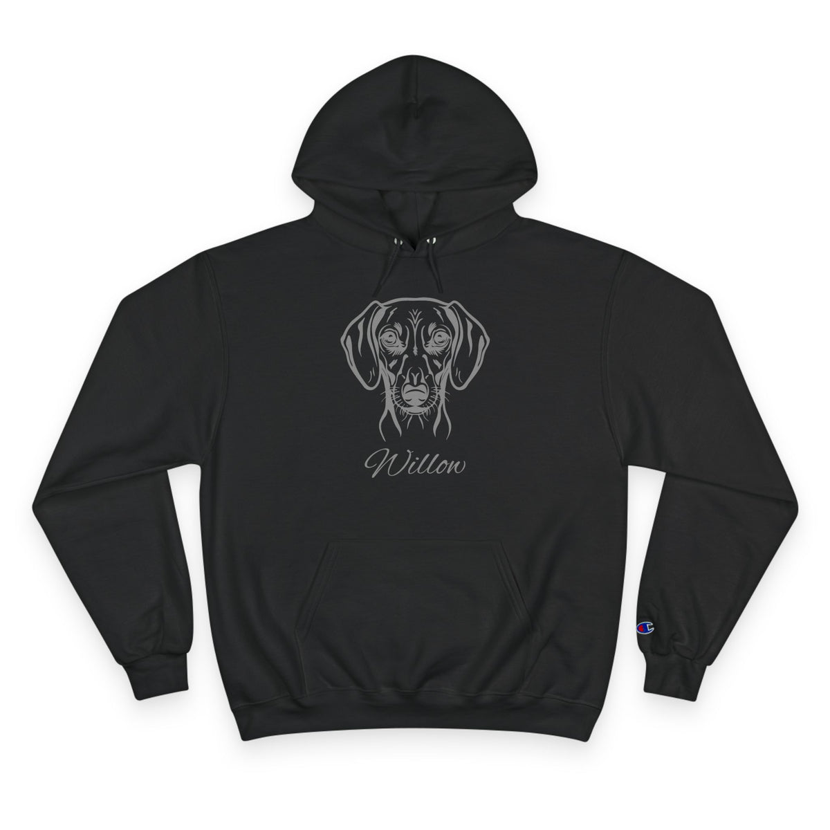 Sausage Dog - Personalised Champion® Hoodie (Grey Dachshund & Personalised Pet Name)