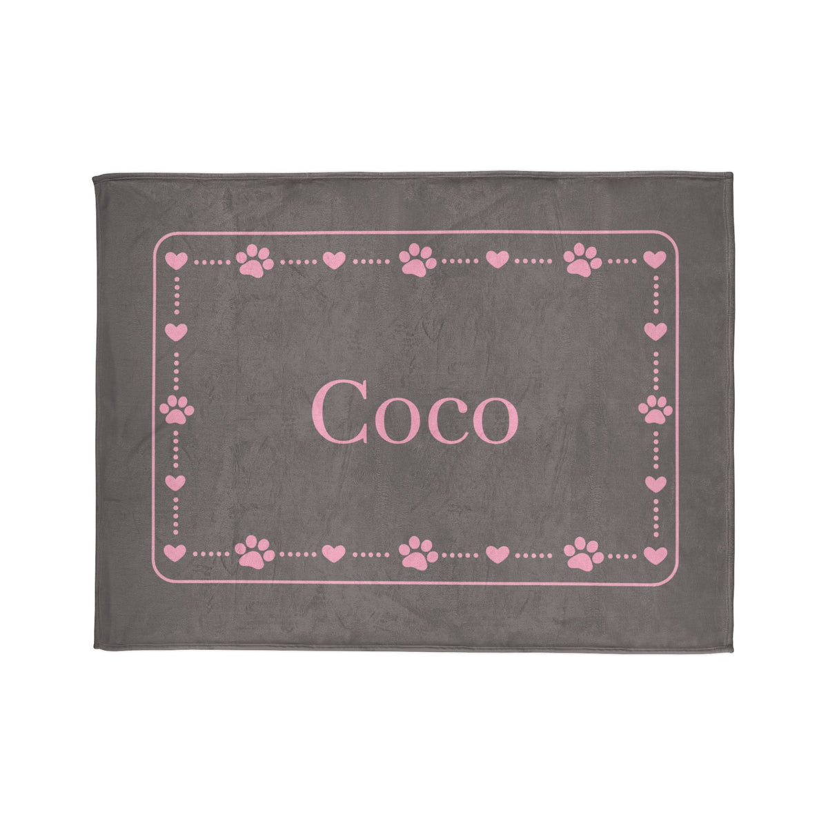 Personalised Fleece Pet Blanket, Soft Grey with Pink Paw & Heart (Pet Name)