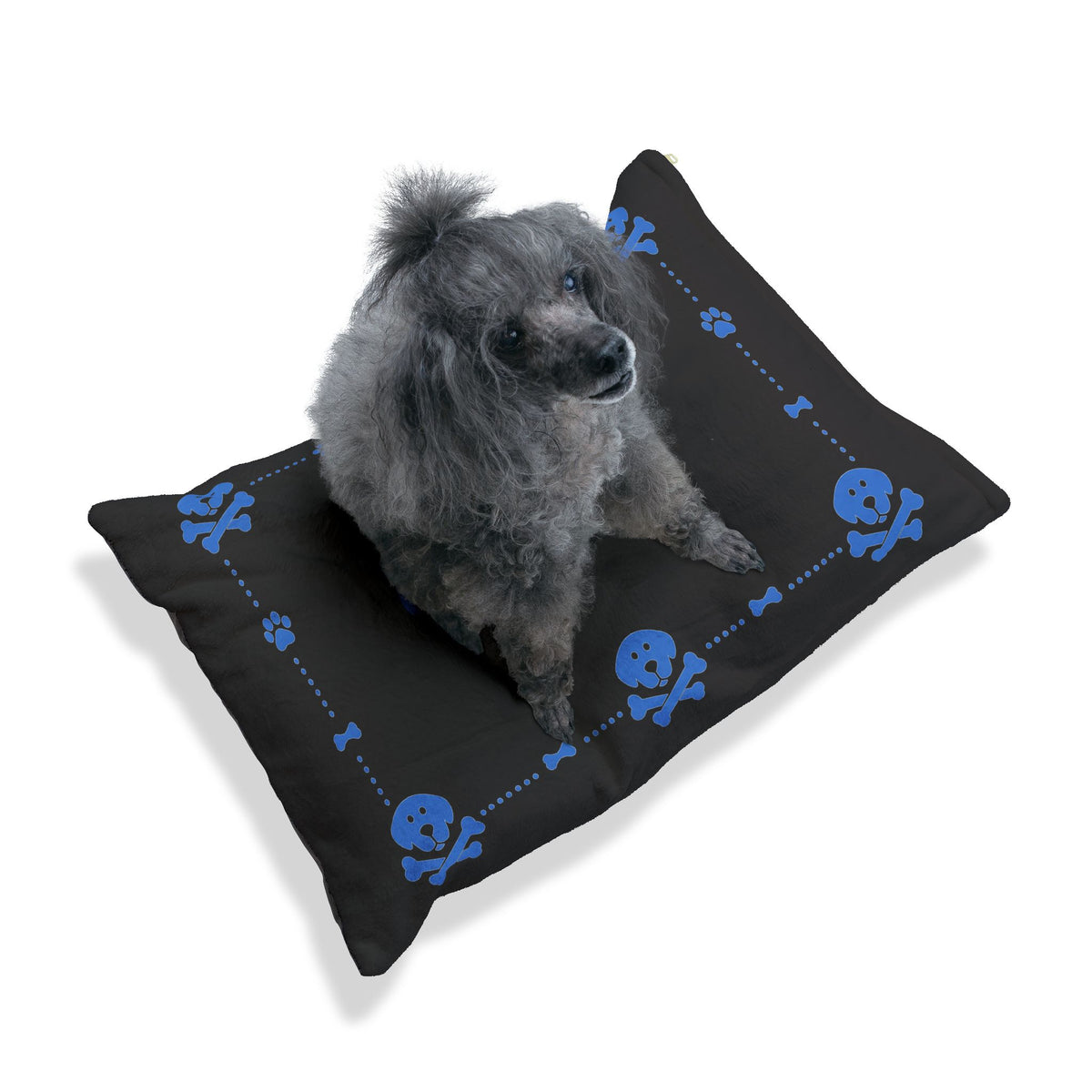 Personalised Pet Bed (Dog or Cat) with Name – Custom Pet Bed (Black with Blue Border Design)
