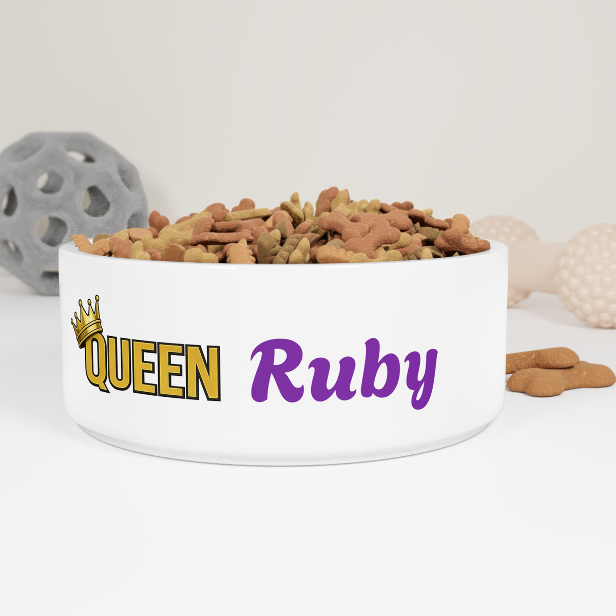 QUEEN Personalised Pet Bowl – White Queen Range Ceramic Bowl (Pet Name)
