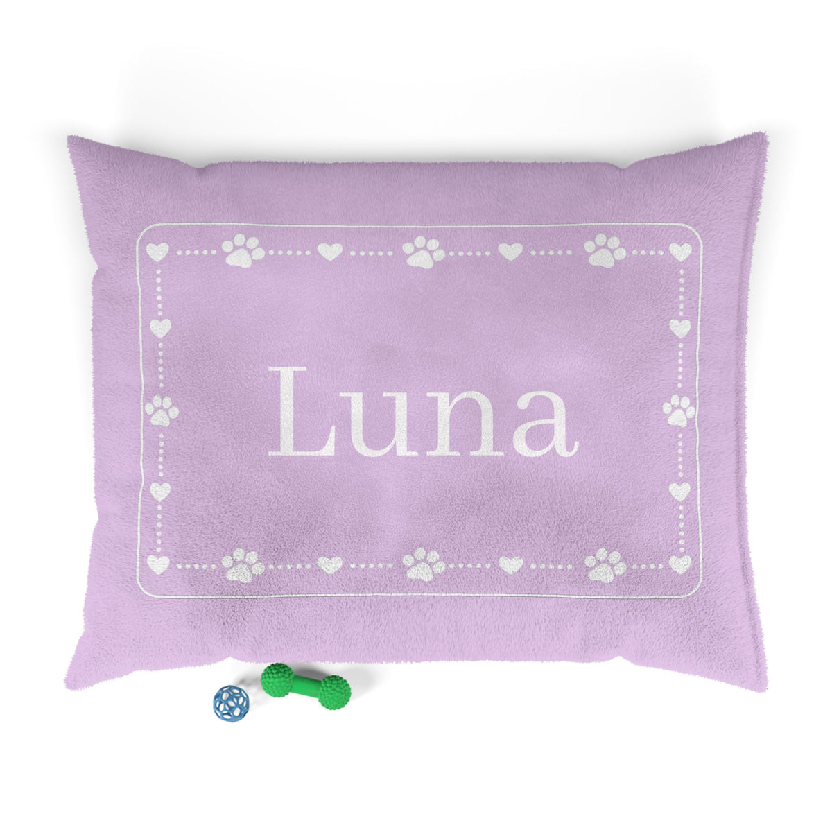 Personalised Pet Bed (Dog or Cat) with Name – Custom Pet Bed (Pink with White Paw & Heart Border Design)
